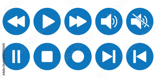 Media player icon set, video and audio interface buttons. player button set. media control icons .