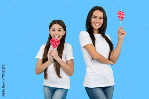 Celebrate love with daughter and mother. Family Valentines Day. Heart and love sign. Mom and child hold Heart for love. Loving girls family. Mothers Day. Love and family, Valentines.