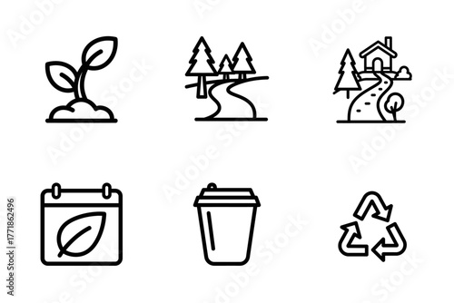 Environmental Line Icons Set: Nature, Sustainability, Recycling, and Eco-Friendly Concepts