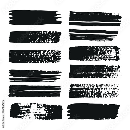 Grunge Black Brush Stroke Set – Bold Ink Texture Collection for Artistic Design, Painting, Posters, and Creative Background Elements