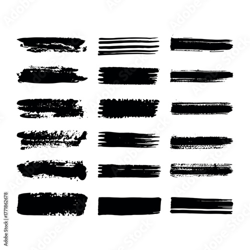 Grunge Black Brush Stroke Set – Bold Ink Texture Collection for Artistic Design, Painting, Posters, and Creative Background Elements