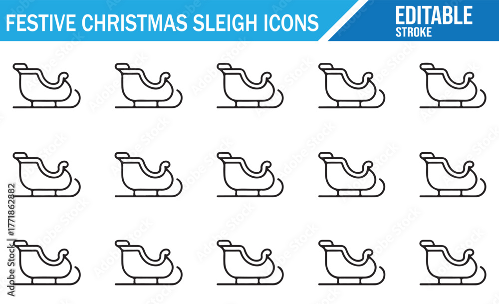 Obraz premium Minimal Christmas Sleigh Icons – Vector Line Art Collection for Festive Designs