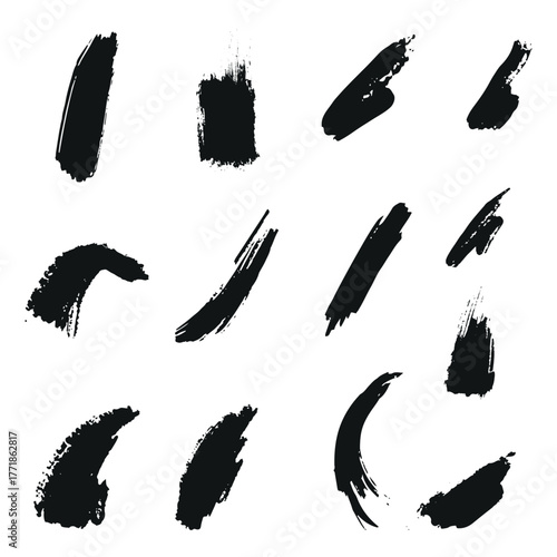 Grunge Black Brush Stroke Set – Bold Ink Texture Collection for Artistic Design, Painting, Posters, and Creative Background Elements