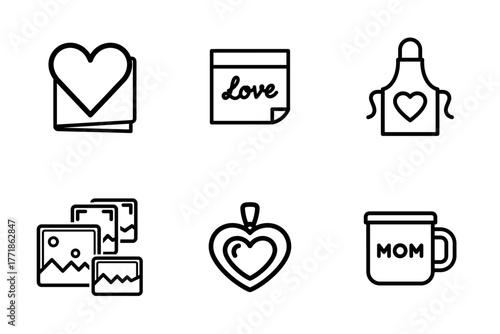 Mother's Day, Love and Family Line Icons Set - Gifts, Home & Appreciation