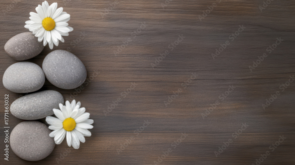 Obraz premium Concept for a massage and wellness voucher with stones and floral elements