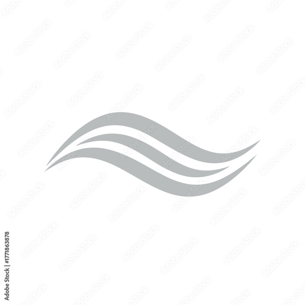 Obraz premium Flat wind wave vector icon in gray tone representing air flow, motion, and gentle breeze in minimalist clean vector style