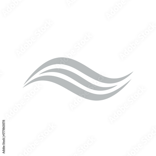 Flat wind wave vector icon in gray tone representing air flow, motion, and gentle breeze in minimalist clean vector style