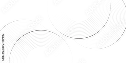 Grey abstract background with white circle lines. Geometric stripe line art design. Minimal lines pattern. Modern futuristic concept. Horizontal banner template. Suit for poster, cover, banner