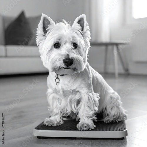 Westie on Scale - A Health-Conscious Canine Portrait.