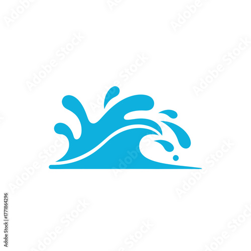 Splashing wave vector in bright blue tones representing sea splash or water motion. Clean minimalist flat vector with solid shape.