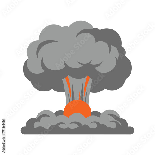 Cartoon explosion cloud vector with red and orange puffs symbolizing fire impact and destruction concept.
