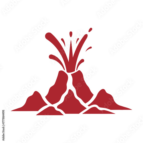 Erupting volcano vector illustration with red lava flow and smoke cloud symbolizing natural disaster and eruption power.