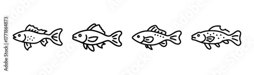 Four charming hand-drawn fish designs for aquatic themes and designs