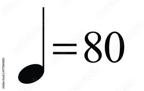 Quarter note equals 80 bpm icon, metronome mark vector illustration for rhythm and speed control, transparent background