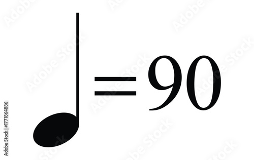 Quarter note equals 90 bpm icon, metronome mark vector illustration for fast tempo and rhythm, transparent background