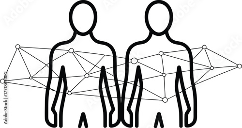 Minimal line art concept of human connection network and digital communication between people