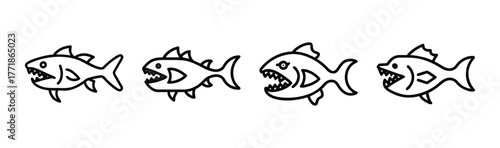 Whimsical cartoon fish collection featuring different expressions and playful line art style