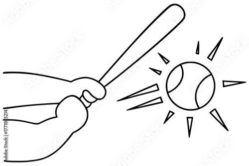 Exciting baseball hit with ball radiating energy and a hand gripping the bat firmly