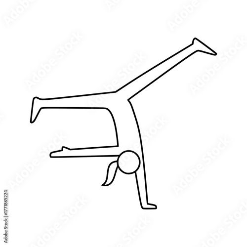 Dynamic gymnast performing an elegant cartwheel showcasing athletic grace and flexibility in a clean outline style