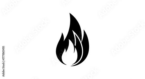 Stylized black silhouette of a flame on a white background