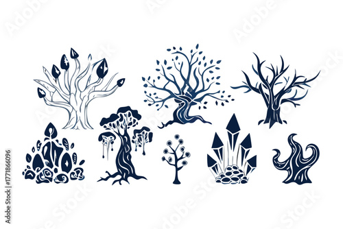 Magical Forest Illustration: A whimsical illustration showcases a collection of enchanting trees and otherworldly elements, creating a dreamlike scene.