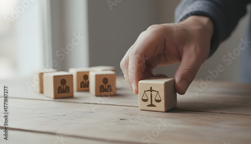 promoting fairness and equality with law and justice symbol blocks