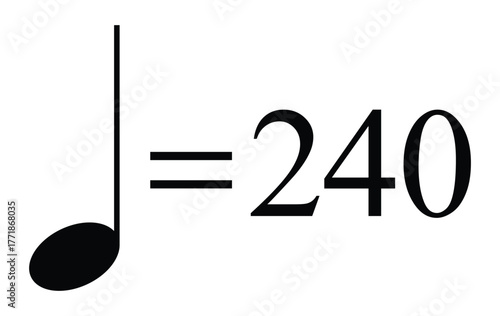 Quarter note equals 240 bpm vector, ultra-fast tempo metronome mark for intense rhythm and digital motion design graphics