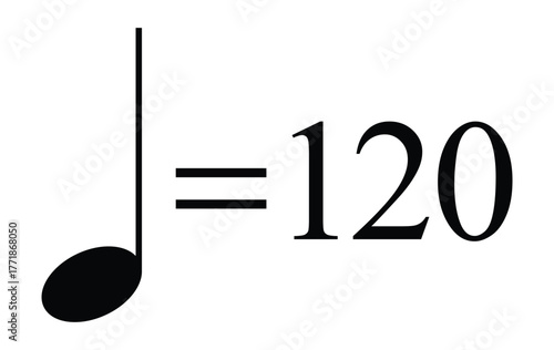 Quarter note equals 120 bpm vector, metronome mark for tempo and rhythm design in music theory and production graphics