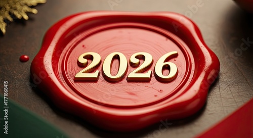 Golden 2026 on Red Wax Seal Elegant Announcement Design Element