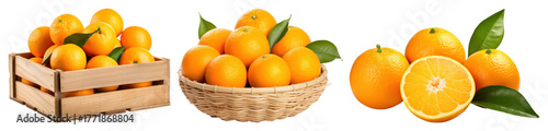 PNG Fresh oranges in baskets displayed, element set on transparent background