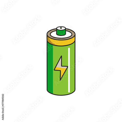 Green battery icon with yellow lightning bolt symbol isolated on white background
