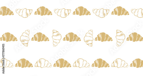 Seamless hand drawn croissant border set in beige color. Perfect for bakery branding, menu design, café decoration, and packaging.