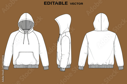 White hoodie fashion design template front side and back view