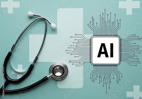 Artificial intelligence in healthcare stethoscope combined with tech circuitry