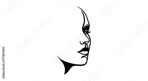 Minimalist black and white line drawing of a woman s profile