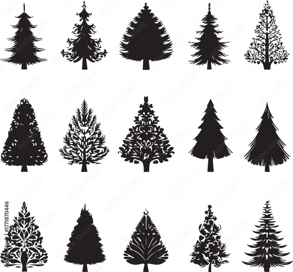 Fototapeta premium Enchanting Christmas Tree Vector Pack – Sparkling Festive Illustrations