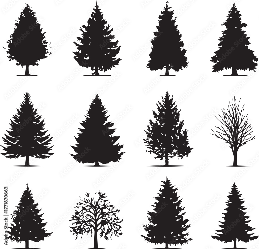 Fototapeta premium Enchanting Christmas Tree Vector Pack – Sparkling Festive Illustrations