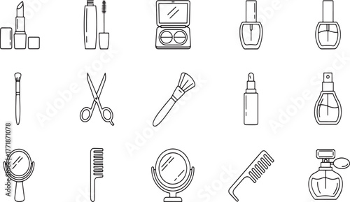 Hand drawn icons of makeup and beauty products