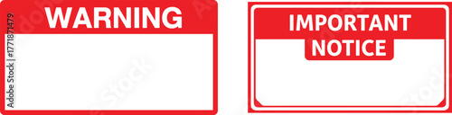 Warning and important notice labels with blank space for text