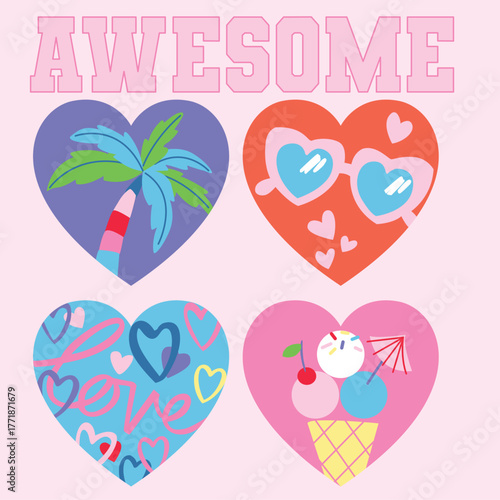 vector illustration of a set of heart elements graphic awesome