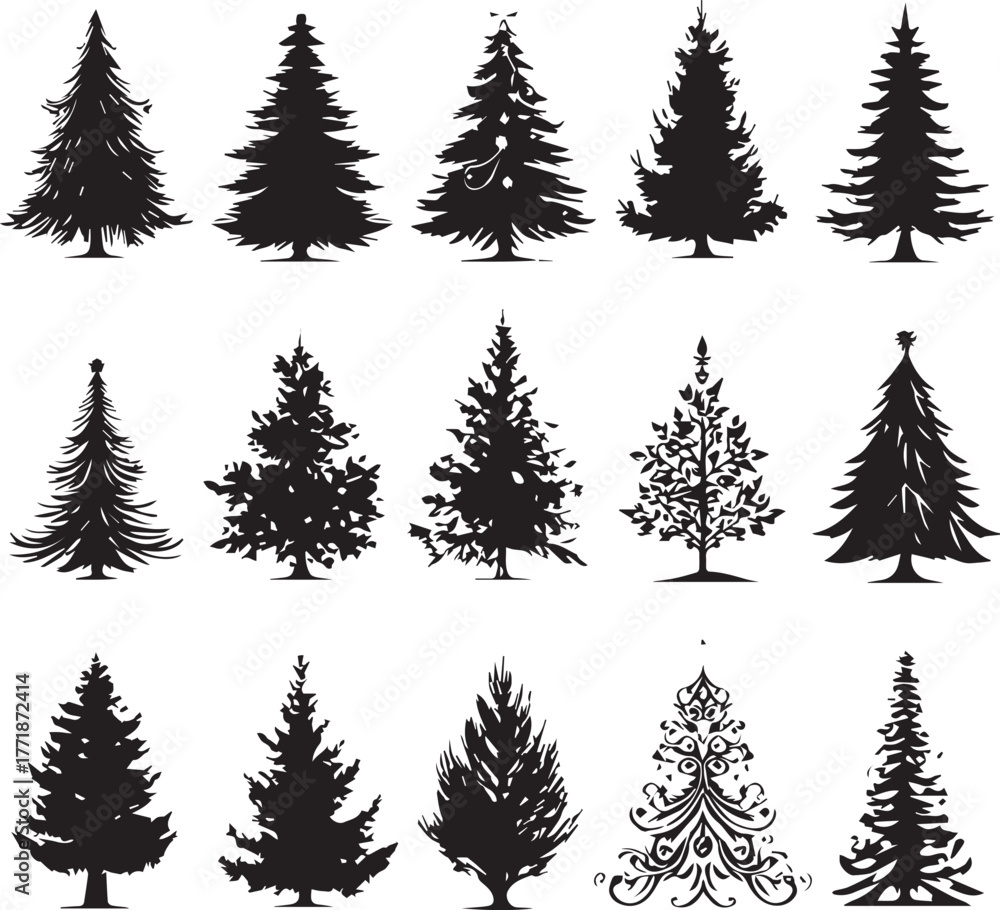 Obraz premium Enchanting Christmas Tree Vector Pack – Sparkling Festive Illustrations