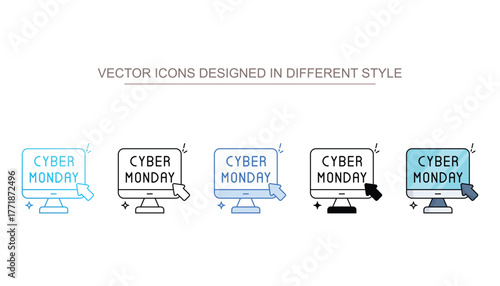 Cyber Monday icon set with different style