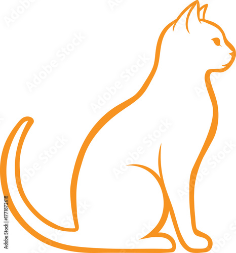 Simple orange outline of a cat sitting gracefully looking to the right side