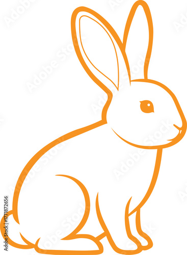Simple orange outline drawing of a cute sitting rabbit with long ears and a fluffy tail