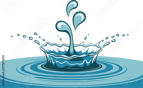 Water splashes and ripples in a crown formation on a blue surface.