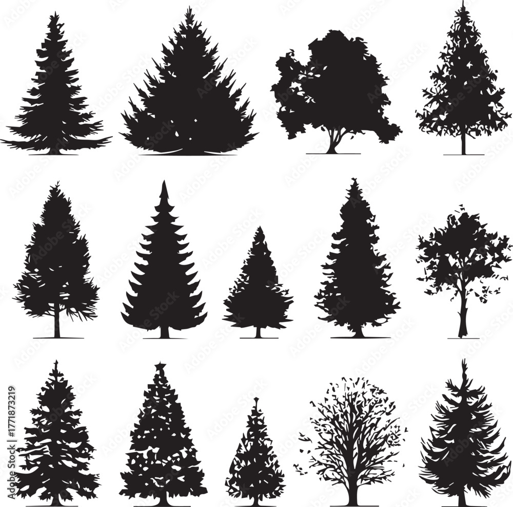 Obraz premium Enchanting Christmas Tree Vector Pack – Sparkling Festive Illustrations