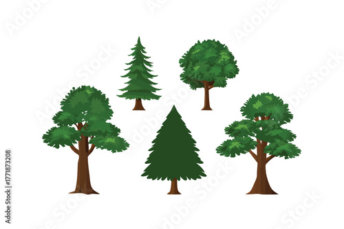 Varied Trees Illustrations: A collection of various tree illustrations, each showcasing unique shapes and foliage, standing as a testament to the diversity of nature's design. 