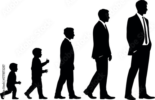 Silhouettes show the progression of human life from childhood to adulthood.