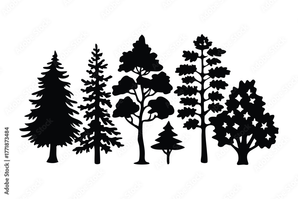 Obraz premium Forest silhouettes: a collection of forest silhouette, perfect for conveying the beauty of nature. 