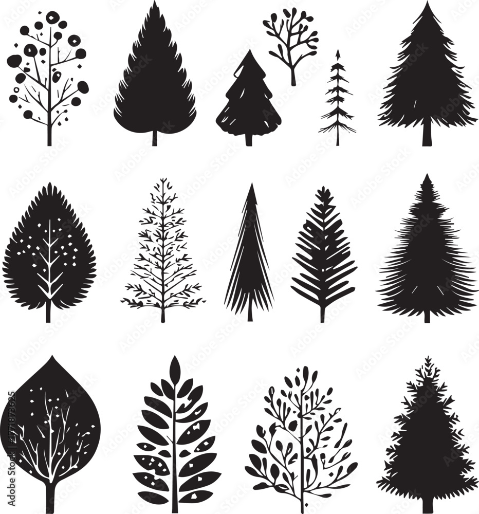 Fototapeta premium Enchanting Christmas Tree Vector Pack – Sparkling Festive Illustrations